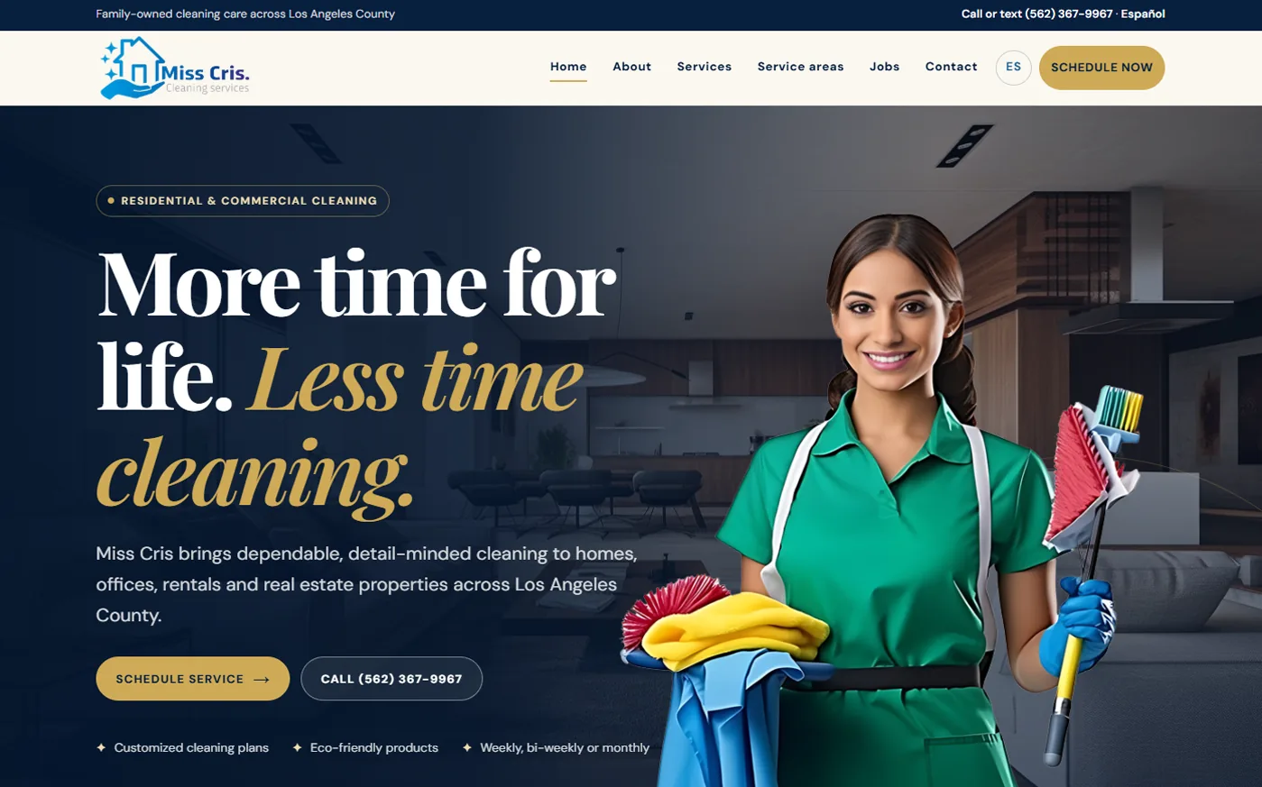 Miss Cris Cleaning — bilingual local-service website with AI lead capture by Luciano Olguin