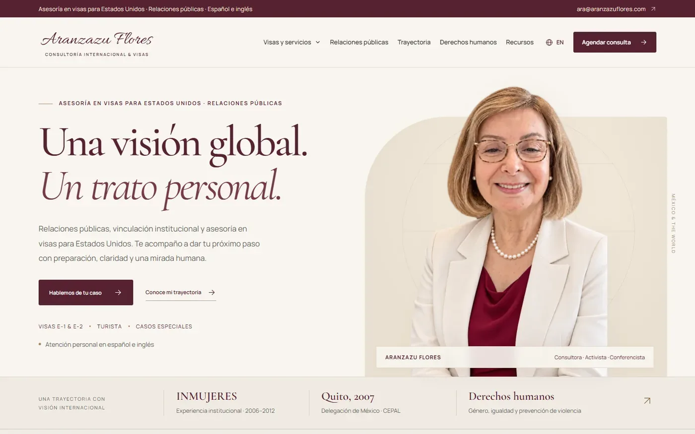 Aranzazu Flores — Consulting · Bilingual — designed by Luciano Olguin