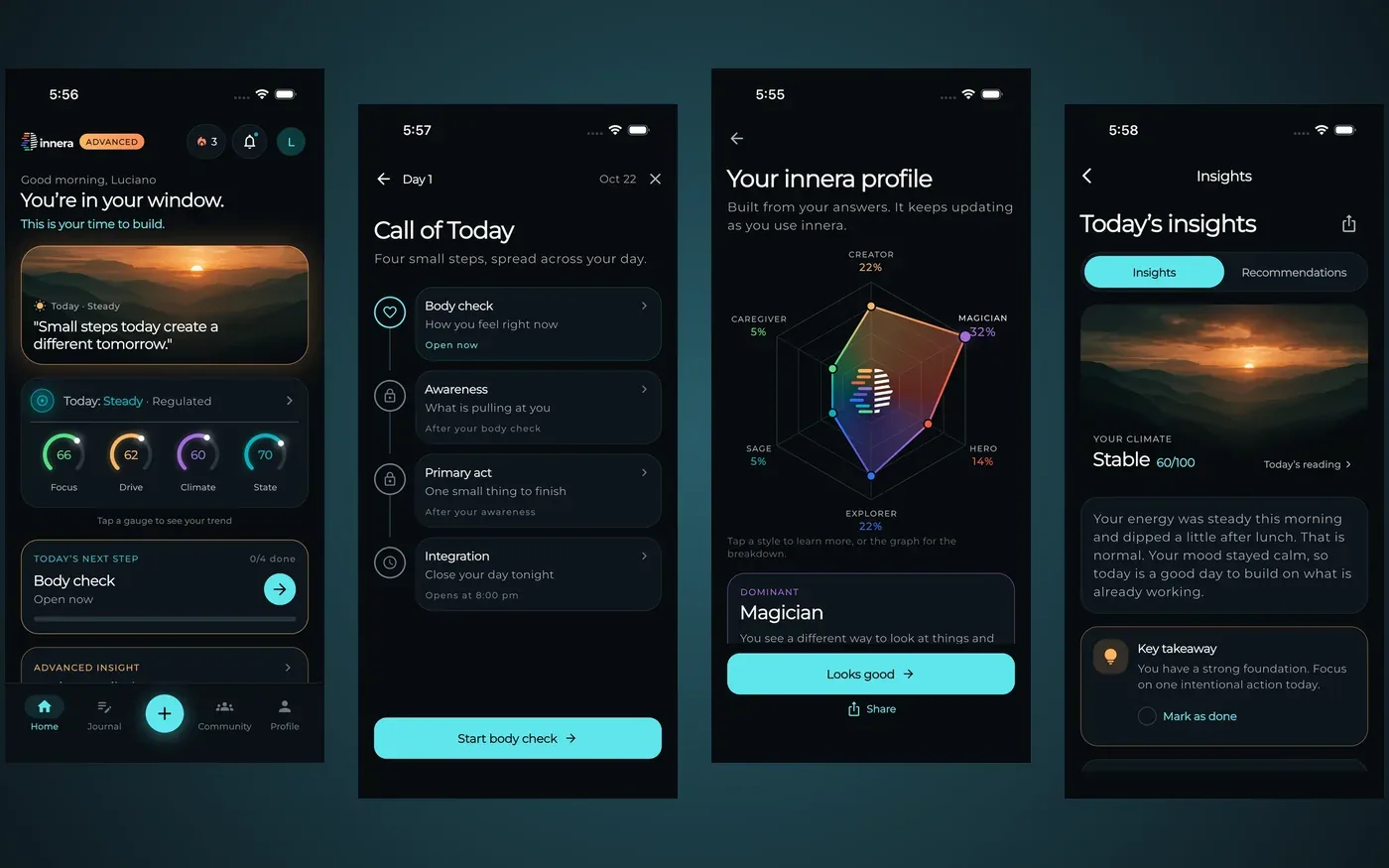 Innera — App redesign · UI/UX — designed by Luciano Olguin