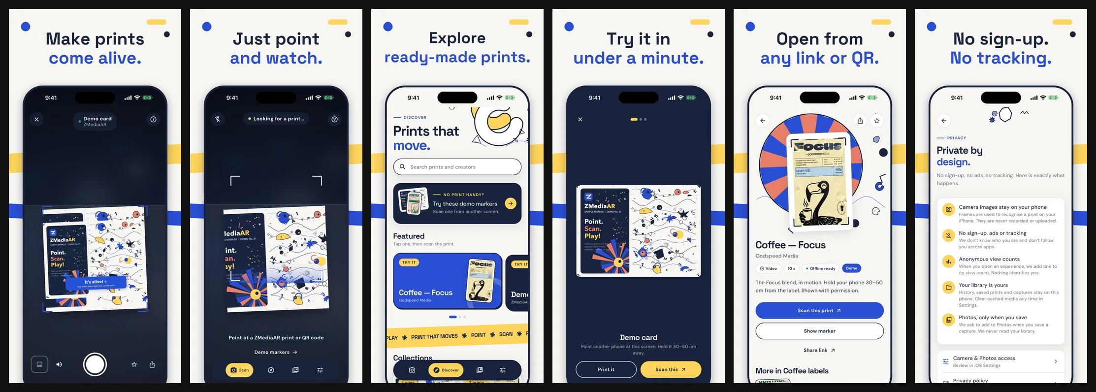 ZMediaAR for iPhone — App Store screens — designed by Luciano Olguin